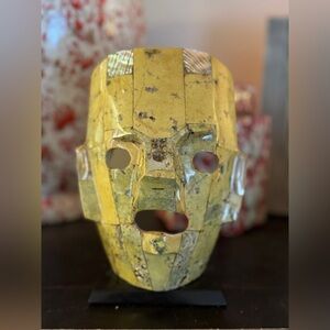 Vintage folk art decorative mother of pearl Mayan mosaic decorative burial mask.